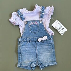 Blue Denim Overalls Matching Set with Adjustable Straps